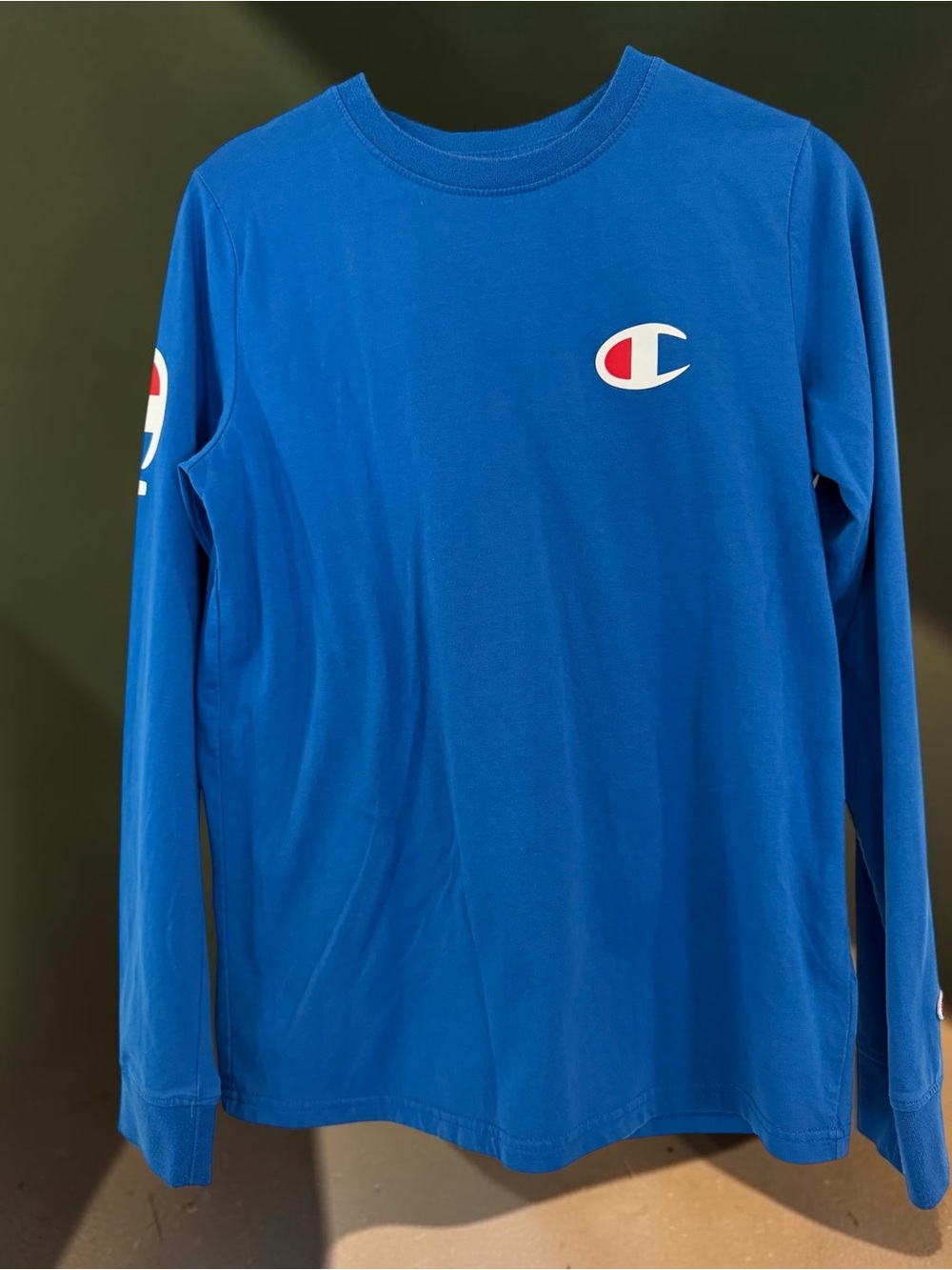 Champion Authentic Athleticwear Blue Long Sleeve T-Shirt Boys Youth Size XL Logo